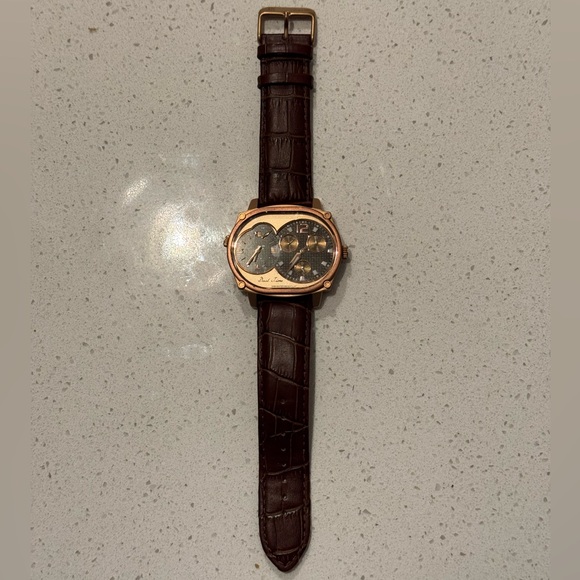 Joshua & Sons Mens Watch NAVIGATOR DUAL TIME ZONE Brown LEATHER JS-29-08 vintage - Picture 2 of 6